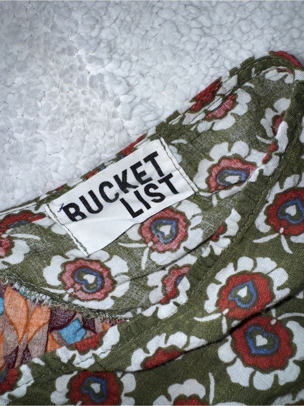 Bucket List Boho Floral Patchwork Peasant Blouse Green Orange Artsy Top L - Picture 7 of 10